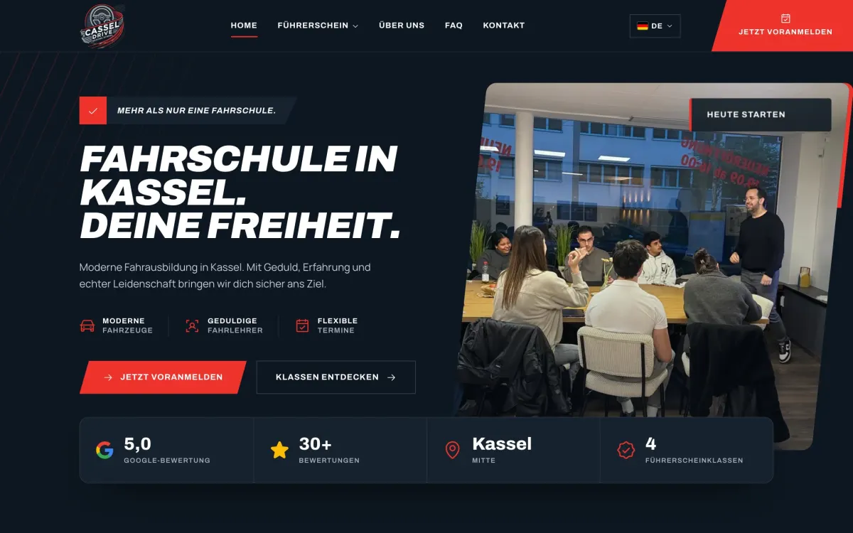 Startseite der Website von Cassel Drive, Fahrschule in Kassel