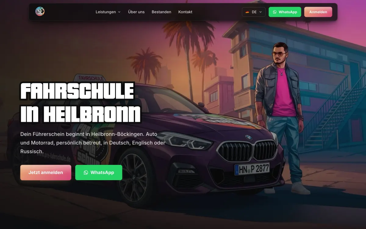 Startseite der Website von PRE Fahrschule, Fahrschule in Heilbronn