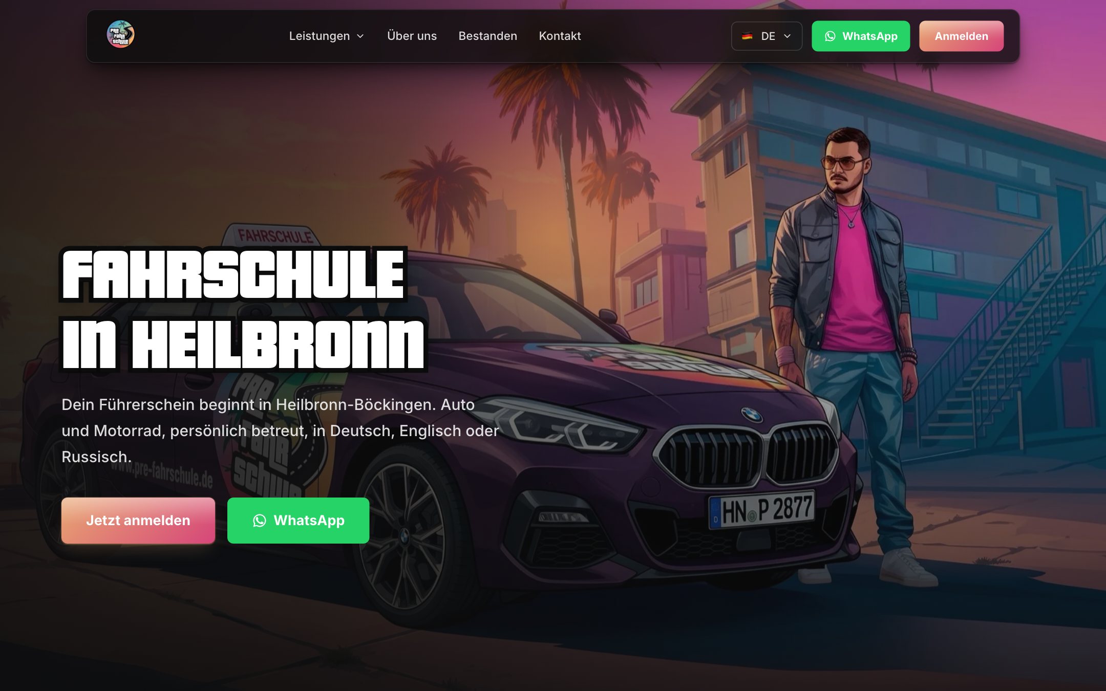 Startseite der Website von PRE Fahrschule in Heilbronn