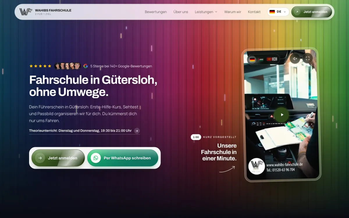 Startseite der Website von Wahibs Fahrschule, Fahrschule in Gütersloh